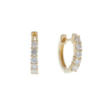 14KT Yellow Gold Round Diamond Huggie Hoop Earrings - 12MM
