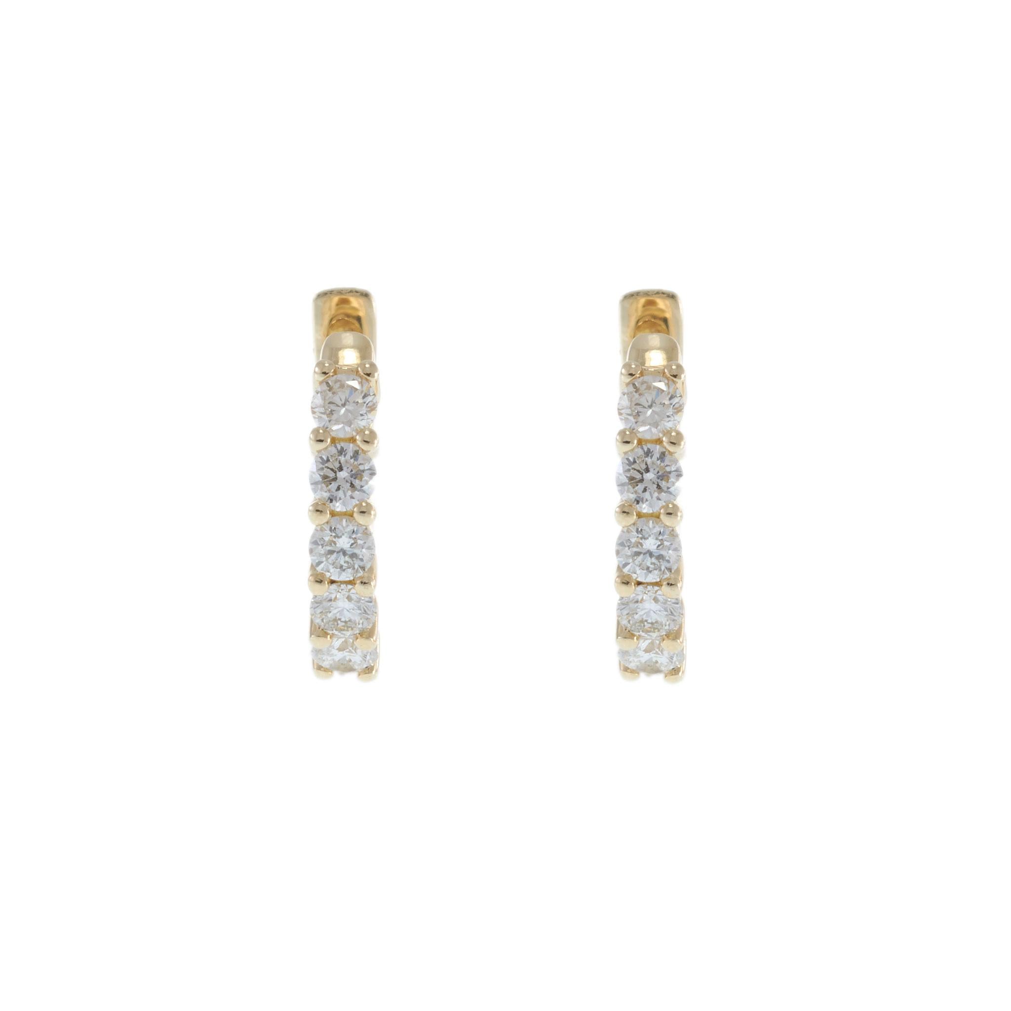 14KT Yellow Gold Round Diamond Huggie Hoop Earrings - 12MM