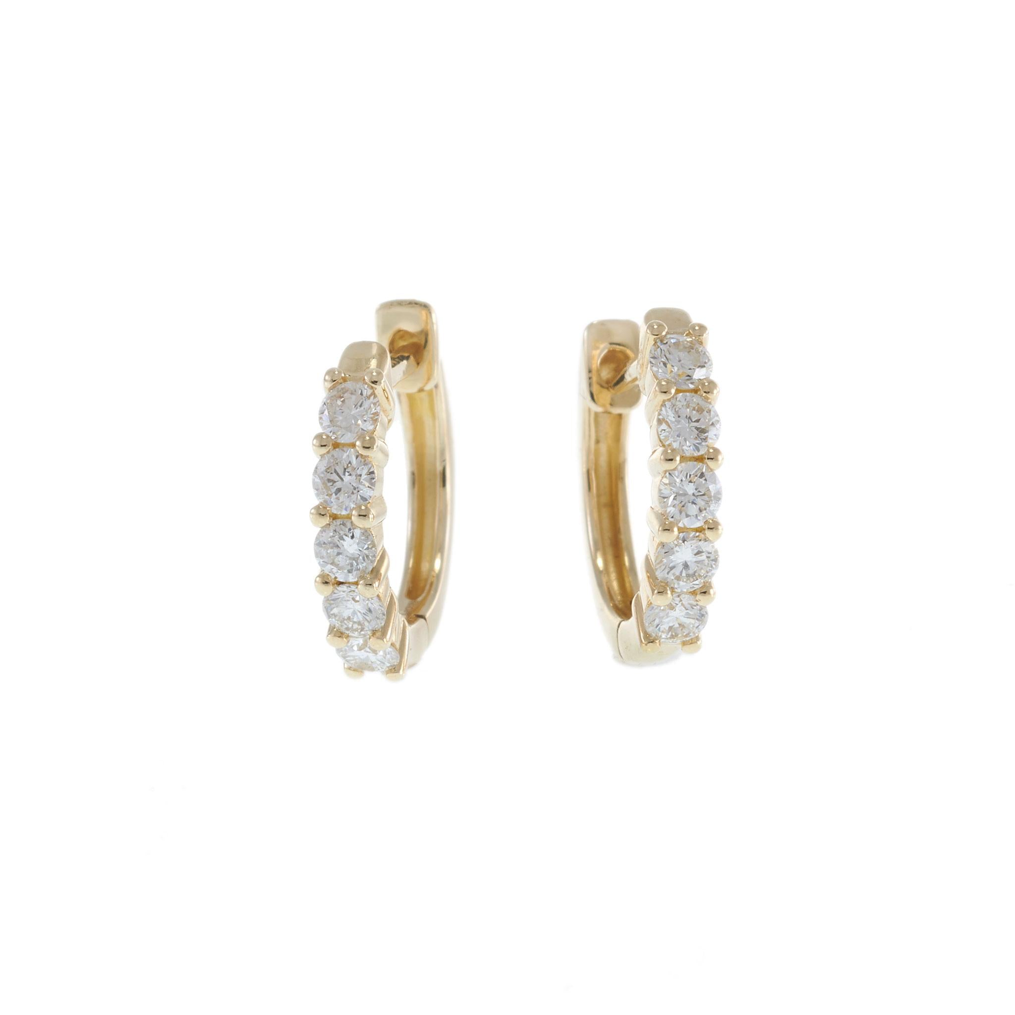 14KT Yellow Gold Round Diamond Huggie Hoop Earrings - 12MM