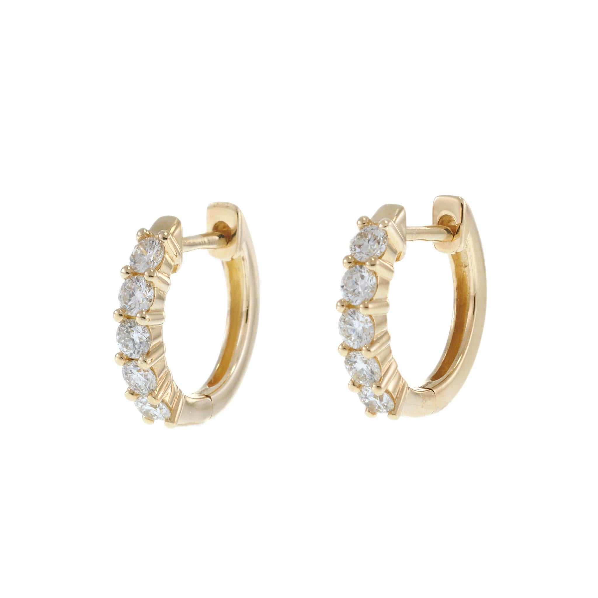 14KT Yellow Gold Round Diamond Huggie Hoop Earrings - 12MM