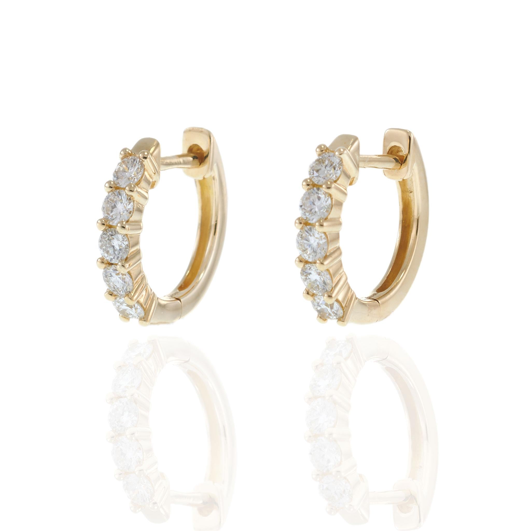 14KT Yellow Gold Round Diamond Huggie Hoop Earrings - 12MM