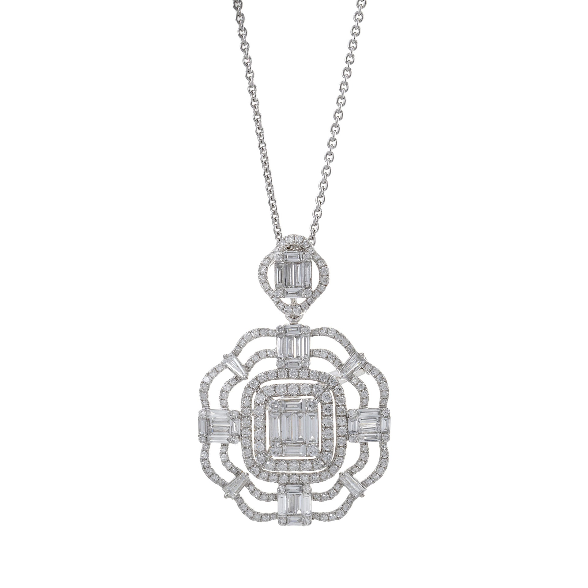 18KT White Gold Multi-Cut Diamond Necklace