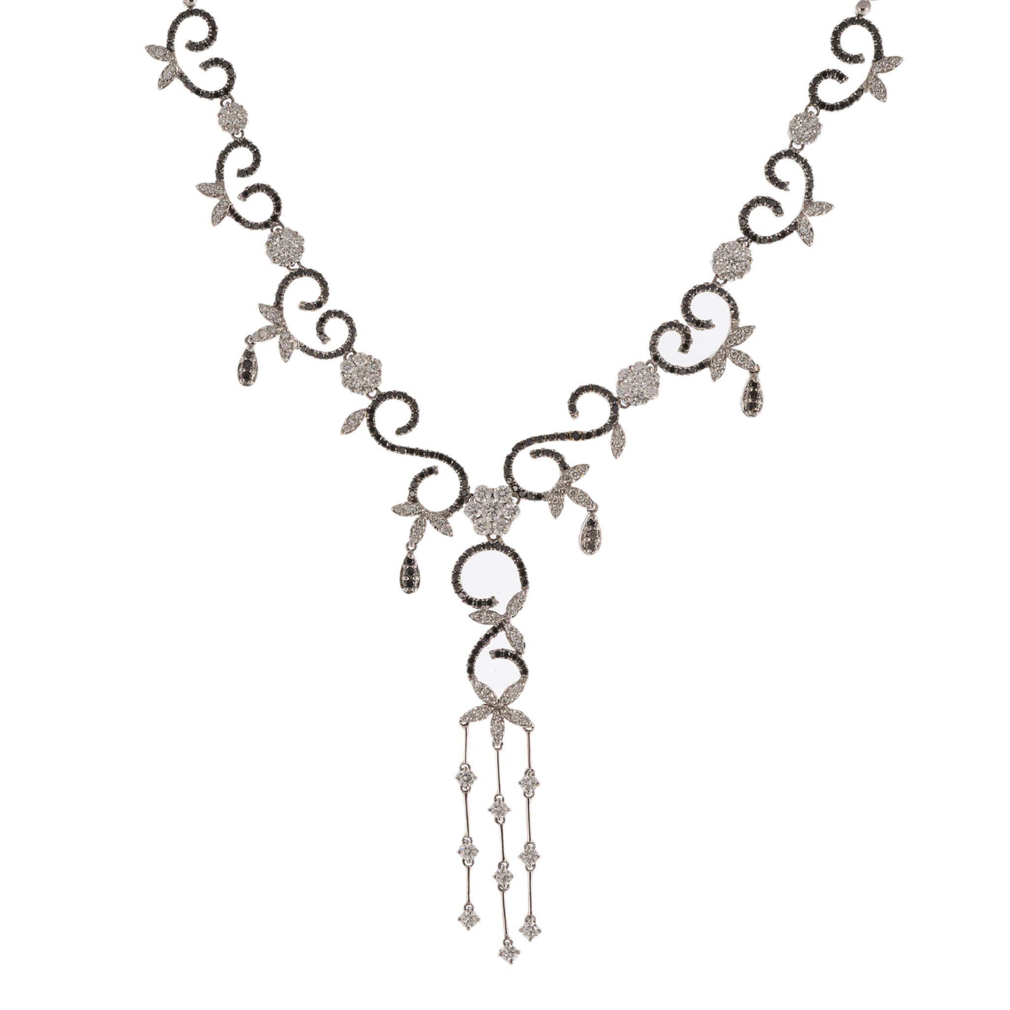 18KT White Gold Scallop Drop Diamond Necklace