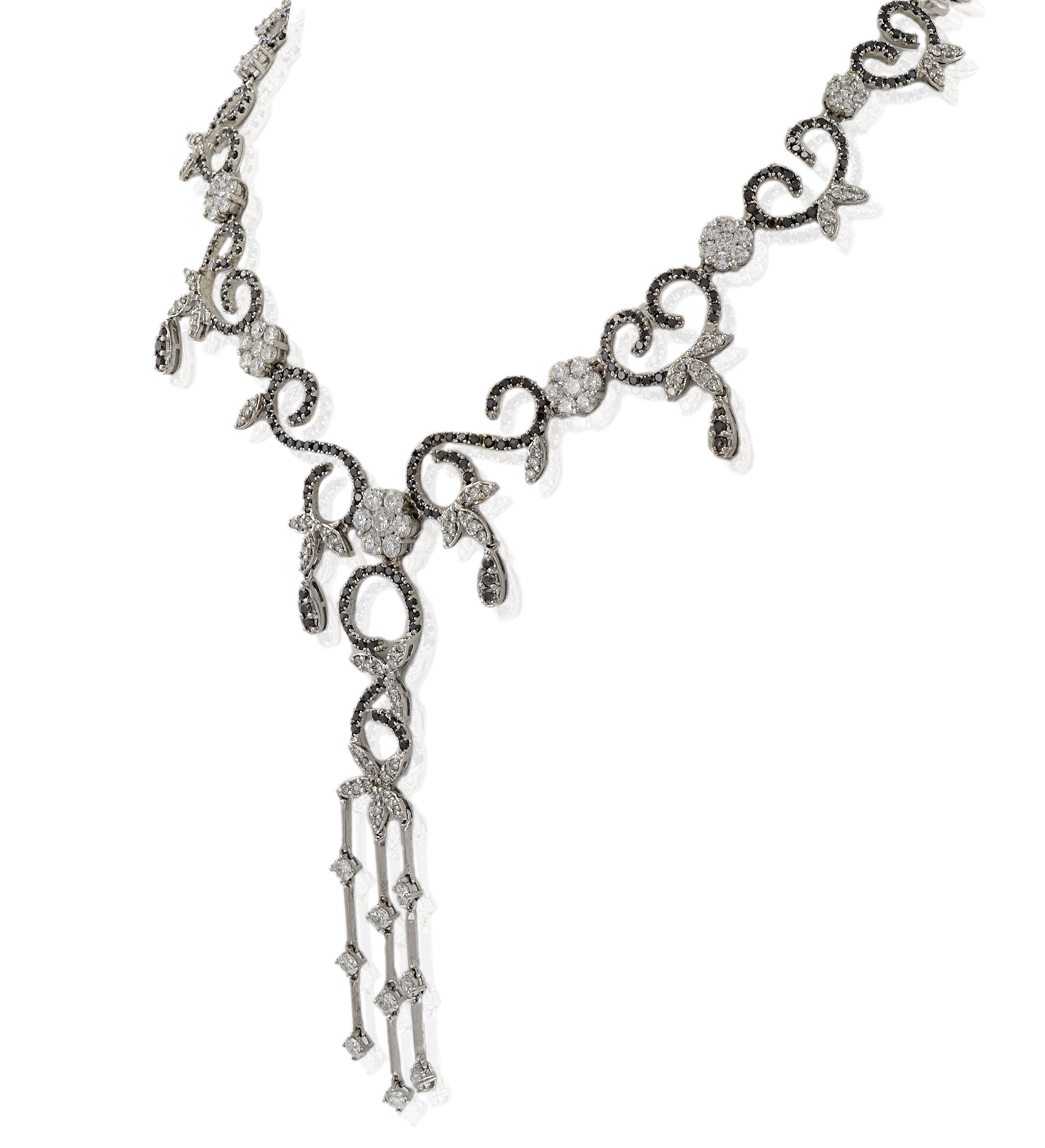 18KT White Gold Scallop Drop Diamond Necklace