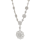 18KT White Gold Diamond Flower Drop Necklace