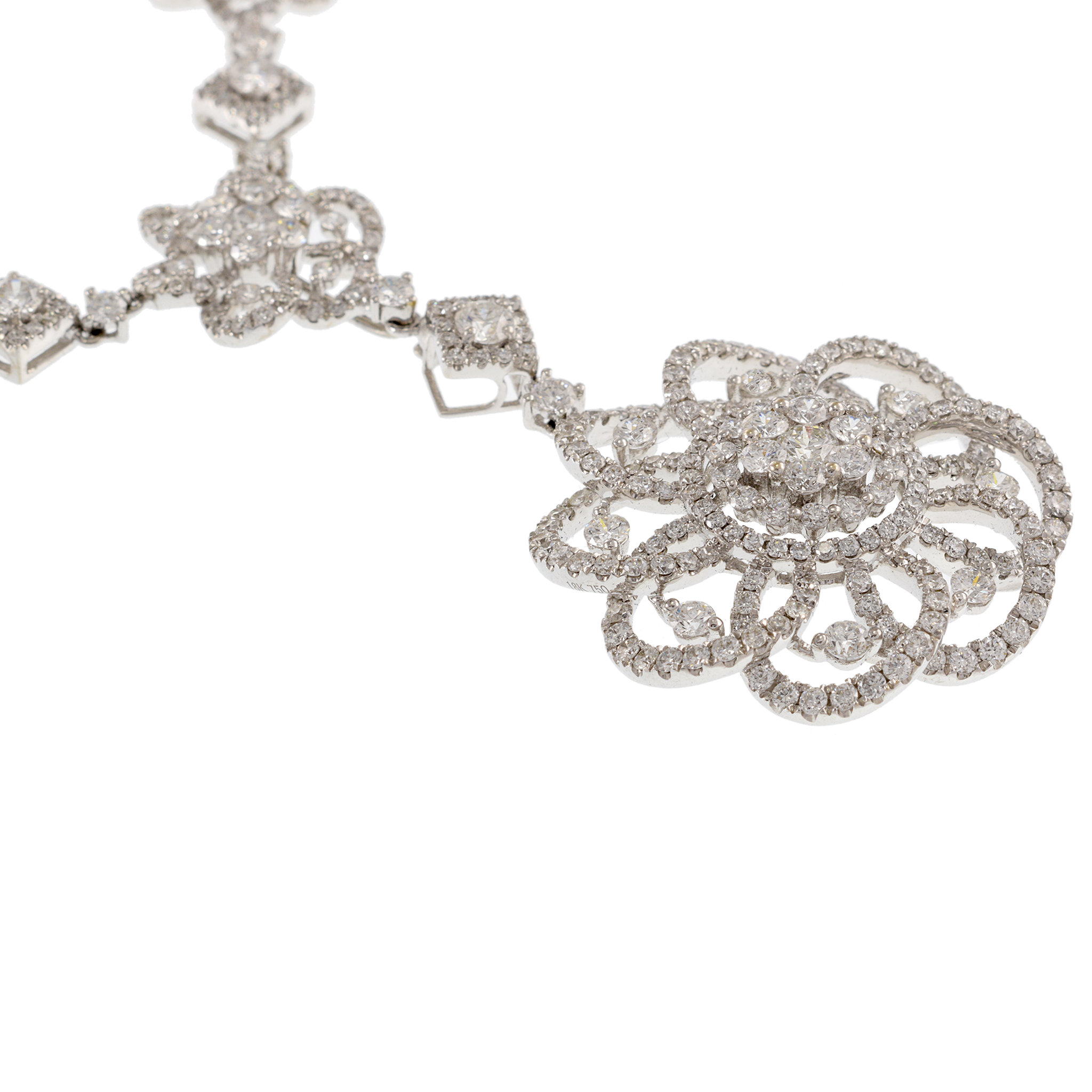 18KT White Gold Diamond Flower Drop Necklace