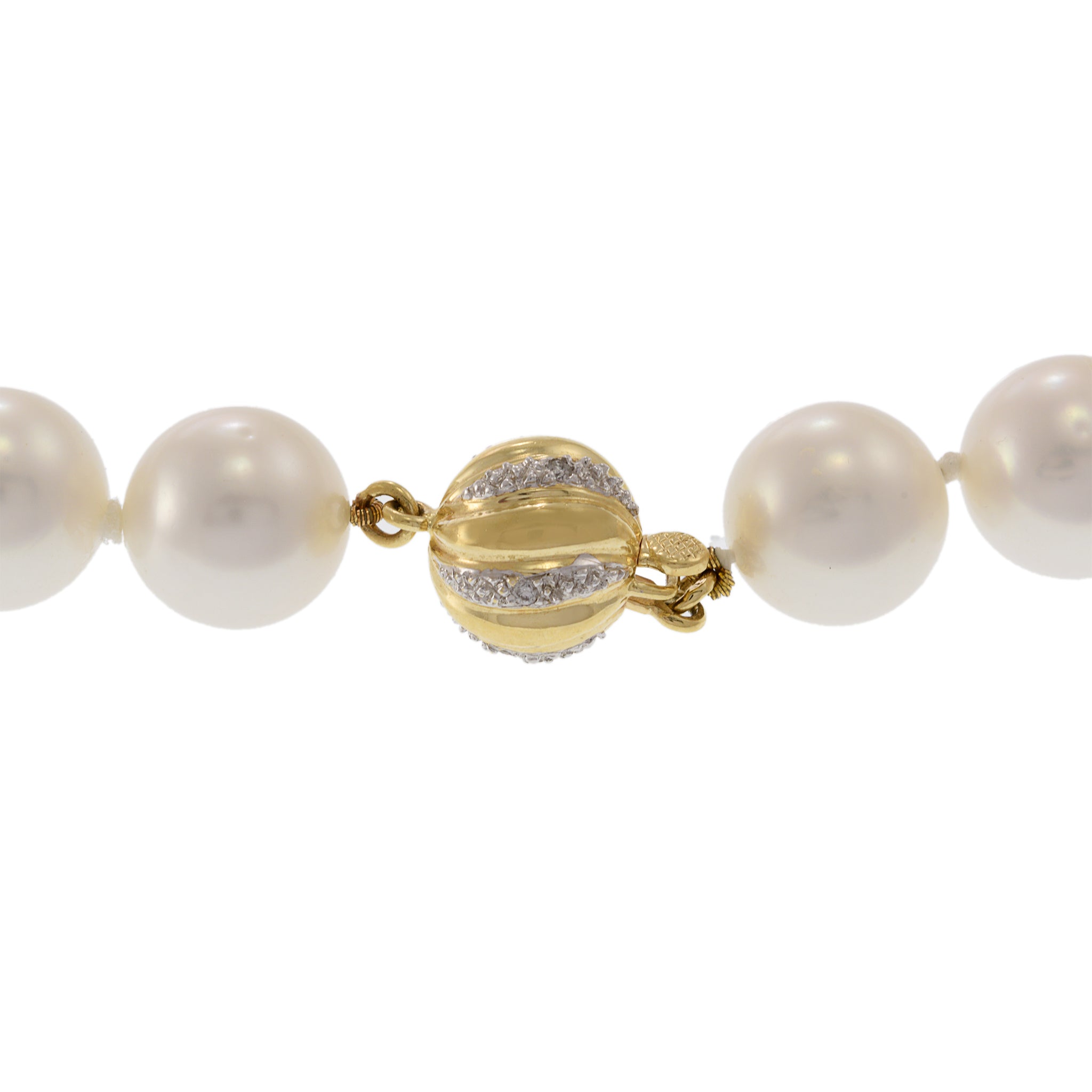 Genuine South Sea Pearl Necklace with 14KT Gold Diamond Ball Clasp