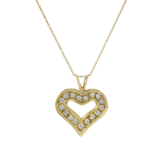14KT Yellow Gold Diamond Heart Pendant Necklace