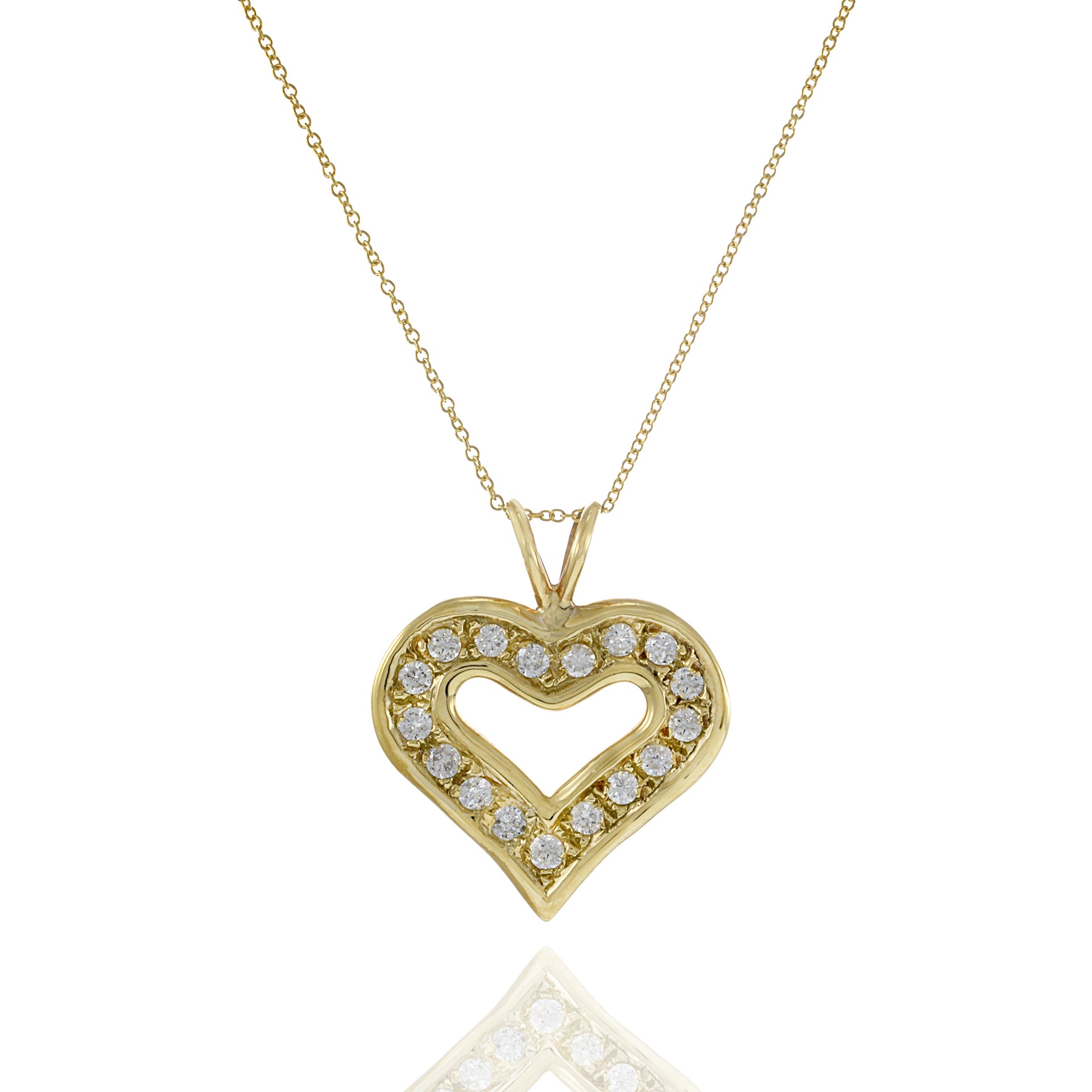 14KT Yellow Gold Diamond Heart Pendant Necklace