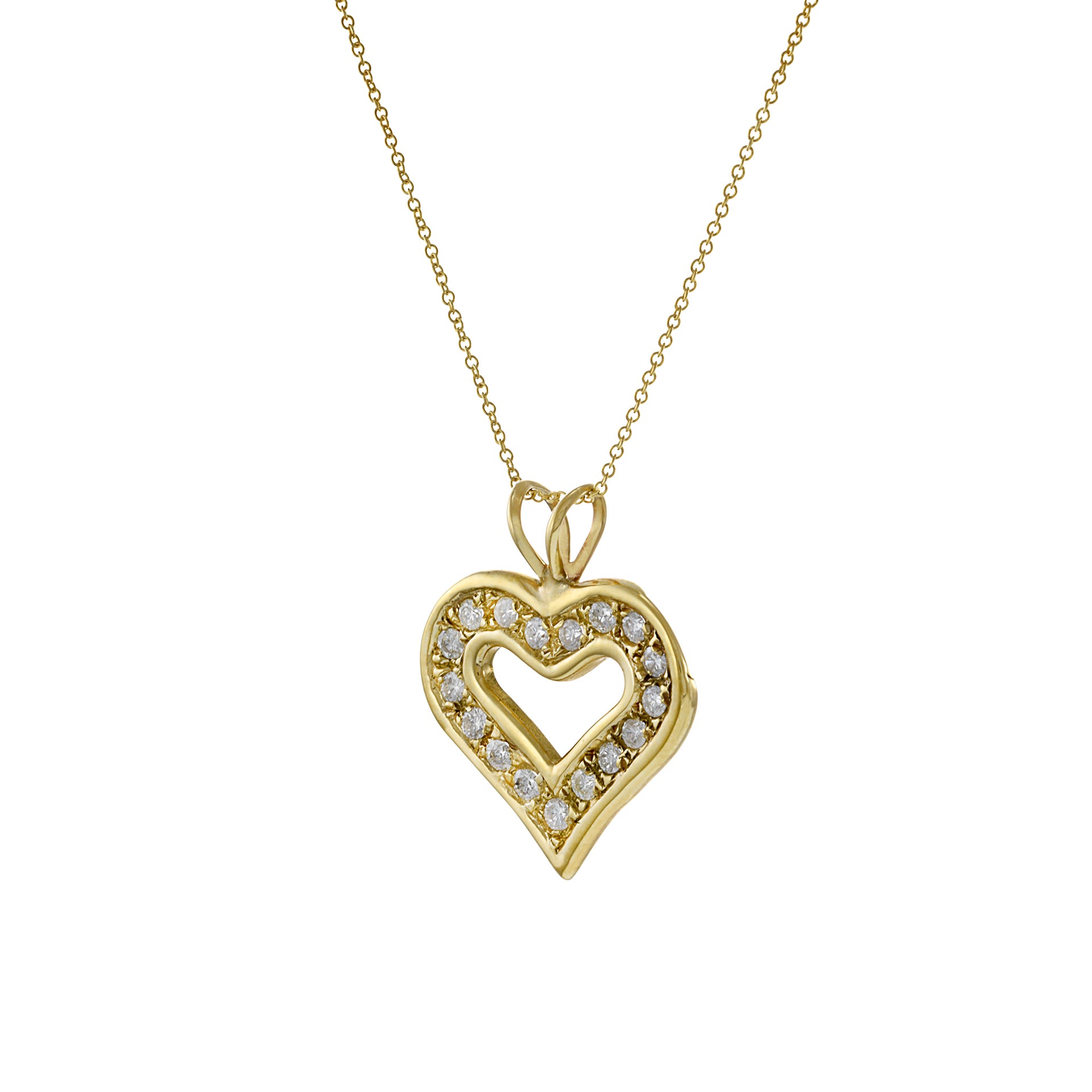 14KT Yellow Gold Diamond Heart Pendant Necklace