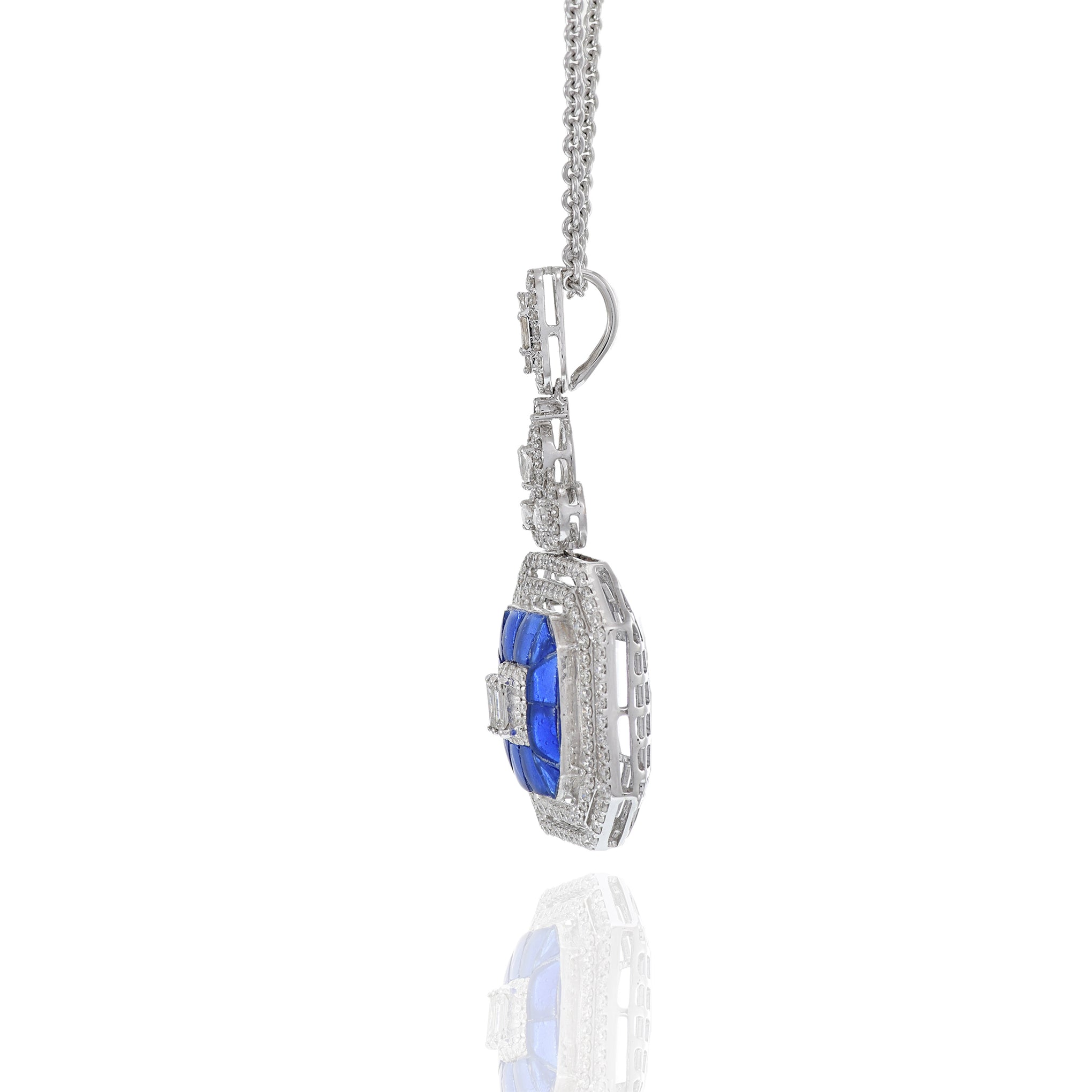 14KT White Gold Multi Cut Sapphire Diamond Fancy Drop Necklace