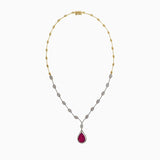 14KT Yellow Gold Ruby And Diamond Drop Necklace