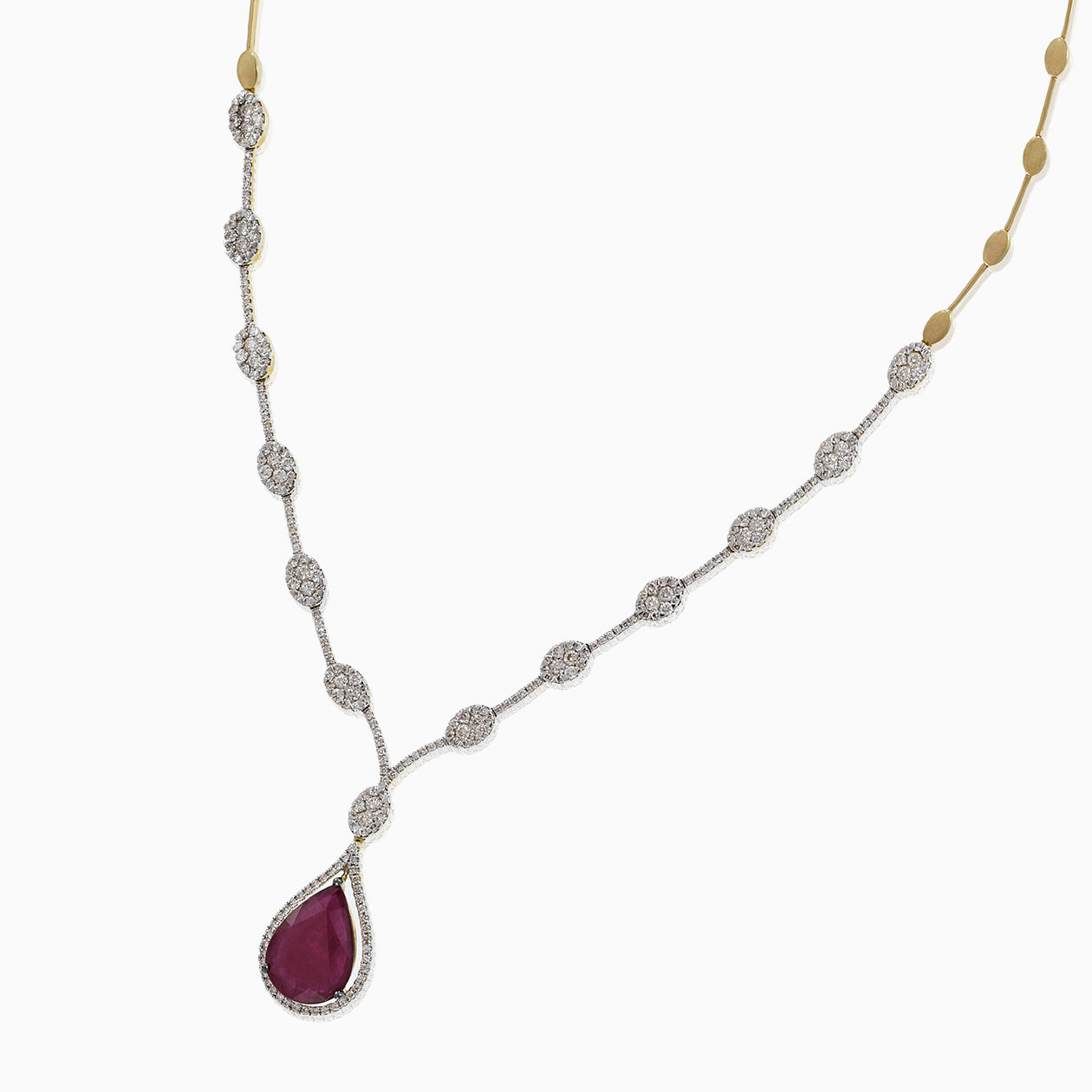 14KT Yellow Gold Ruby And Diamond Drop Necklace