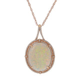 14KT Rose Gold Opal and Double Row Diamond Necklace