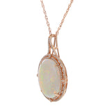 14KT Rose Gold Opal and Double Row Diamond Necklace