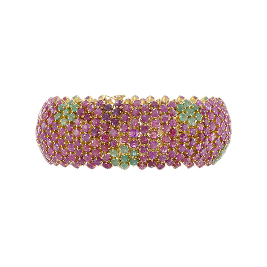 Estate 14KT Yellow Gold Ruby and Emerald Bracelet