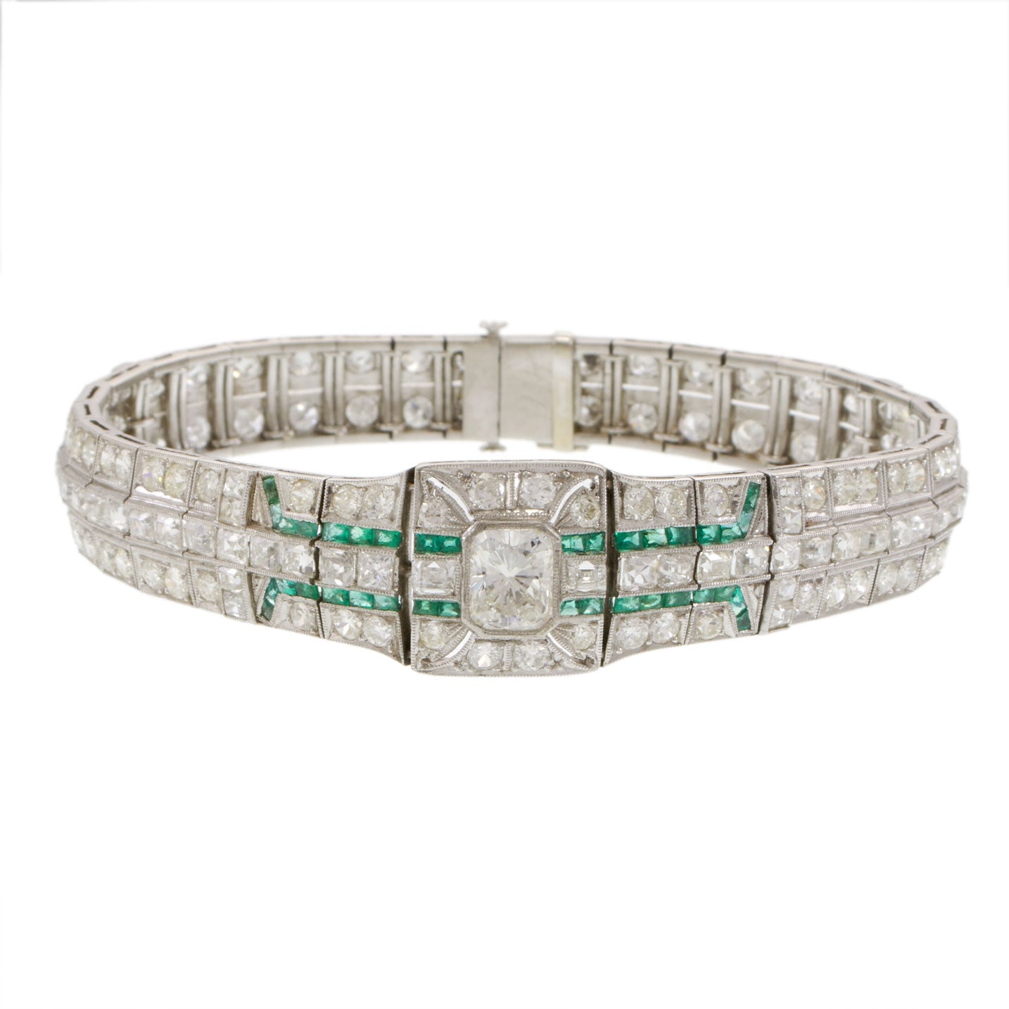 Estate 1920s Diamond Bracelet With Emeralds
