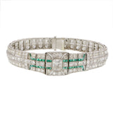Estate 1920s Diamond Bracelet With Emeralds
