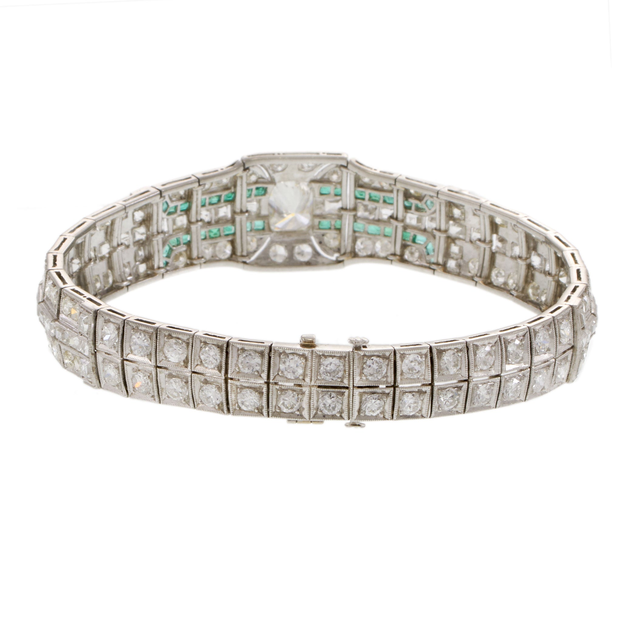 Estate 1920s Diamond Bracelet With Emeralds
