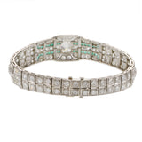Estate 1920s Diamond Bracelet With Emeralds
