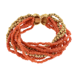 Estate Multi Strand Genuine Coral Beaded Bracelet with 14KT Yellow Gold Beads and Clasp