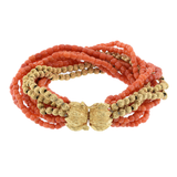 Estate Multi Strand Genuine Coral Beaded Bracelet with 14KT Yellow Gold Beads and Clasp