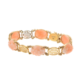 Vintage Retro 14KT Yellow Gold Genuine Pink Coral Carvings Bracelet