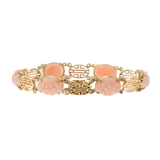 Vintage Retro 14KT Yellow Gold Genuine Pink Coral Carvings Bracelet