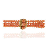 Triple Strand Natural Coral Bracelet with 14KT Yellow Gold Handmade Lock