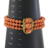 Triple Strand Natural Coral Bracelet with 14KT Yellow Gold Handmade Lock