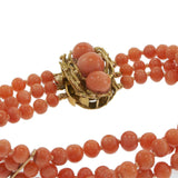 Triple Strand Natural Coral Bracelet with 14KT Yellow Gold Handmade Lock