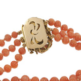 Triple Strand Natural Coral Bracelet with 14KT Yellow Gold Handmade Lock
