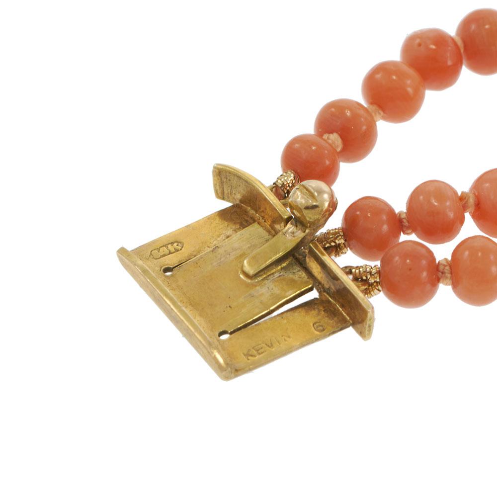 Triple Strand Natural Coral Bracelet with 14KT Yellow Gold Handmade Lock