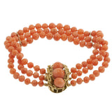 Triple Strand Natural Coral Bracelet with 14KT Yellow Gold Handmade Lock