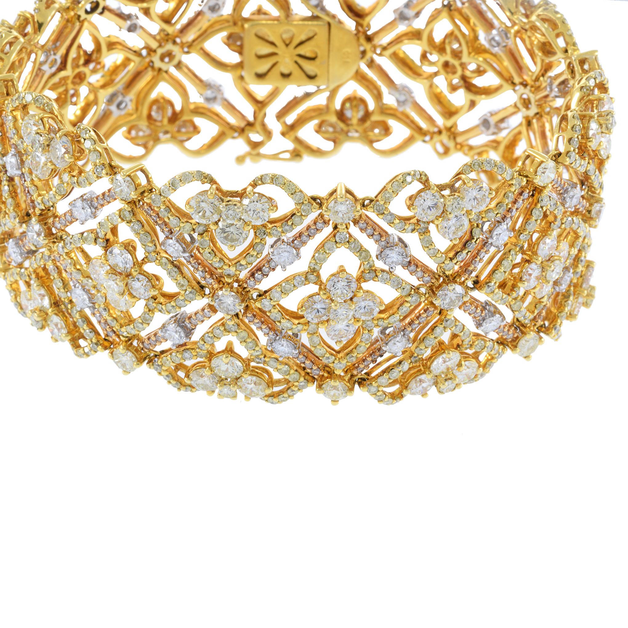 18KT Yellow Gold Wide Bracelet White and Yellow Diamond Bracelet