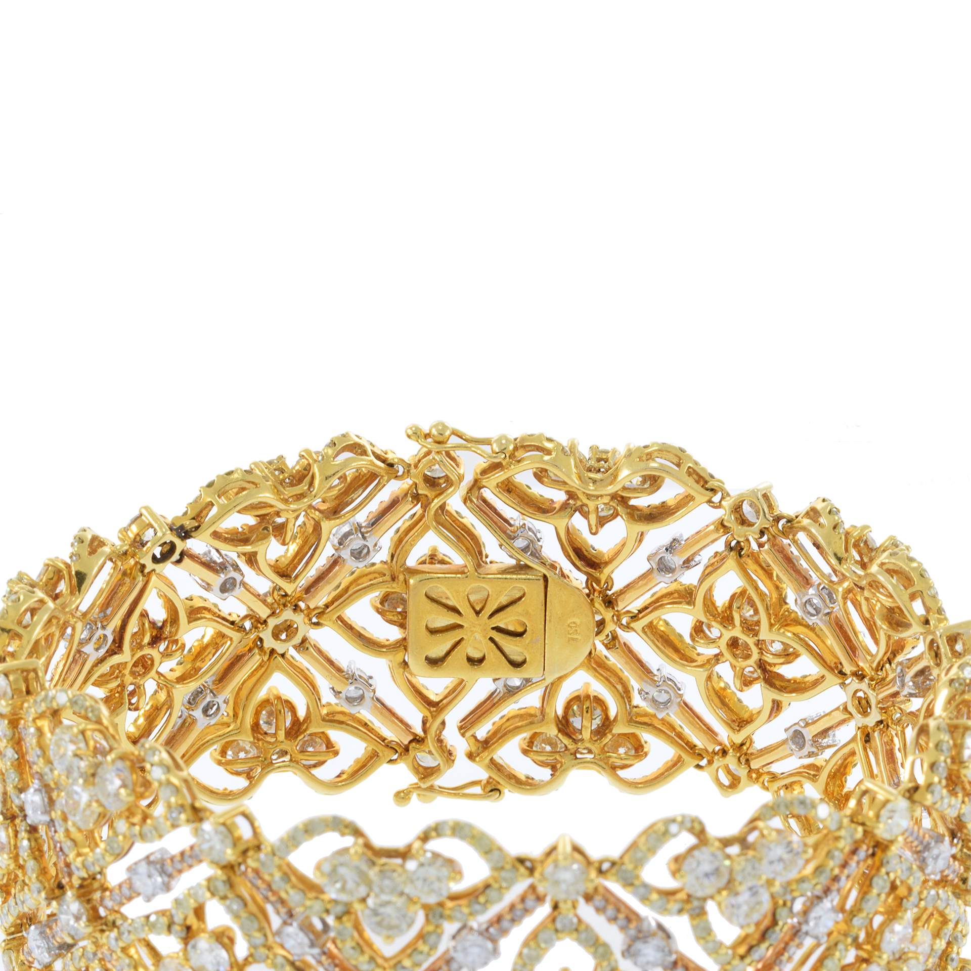 18KT Yellow Gold Wide Bracelet White and Yellow Diamond Bracelet