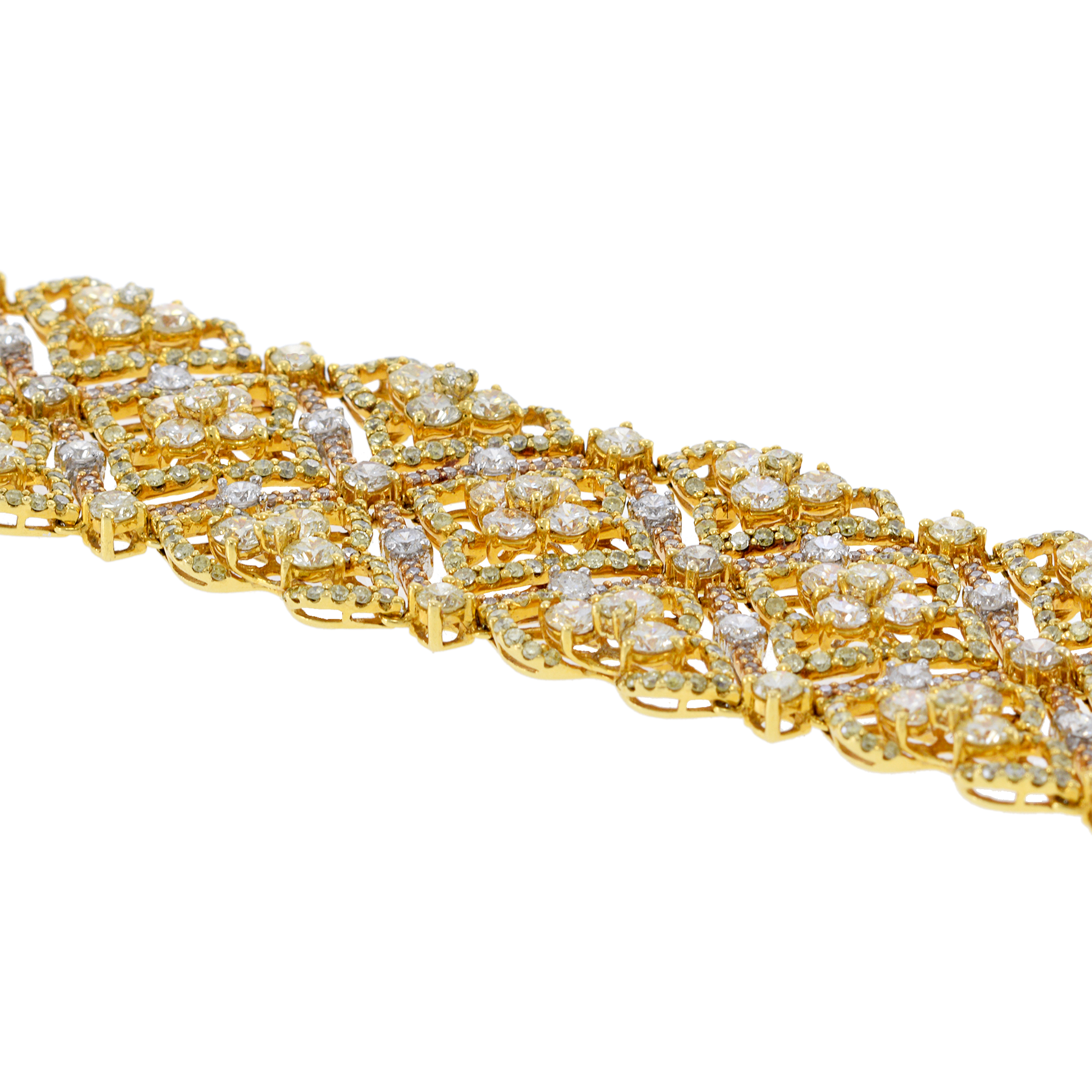 18KT Yellow Gold Wide Bracelet White and Yellow Diamond Bracelet