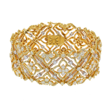 18KT Yellow Gold Wide Bracelet White and Yellow Diamond Bracelet