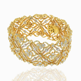 18KT Yellow Gold Wide Bracelet White and Yellow Diamond Bracelet