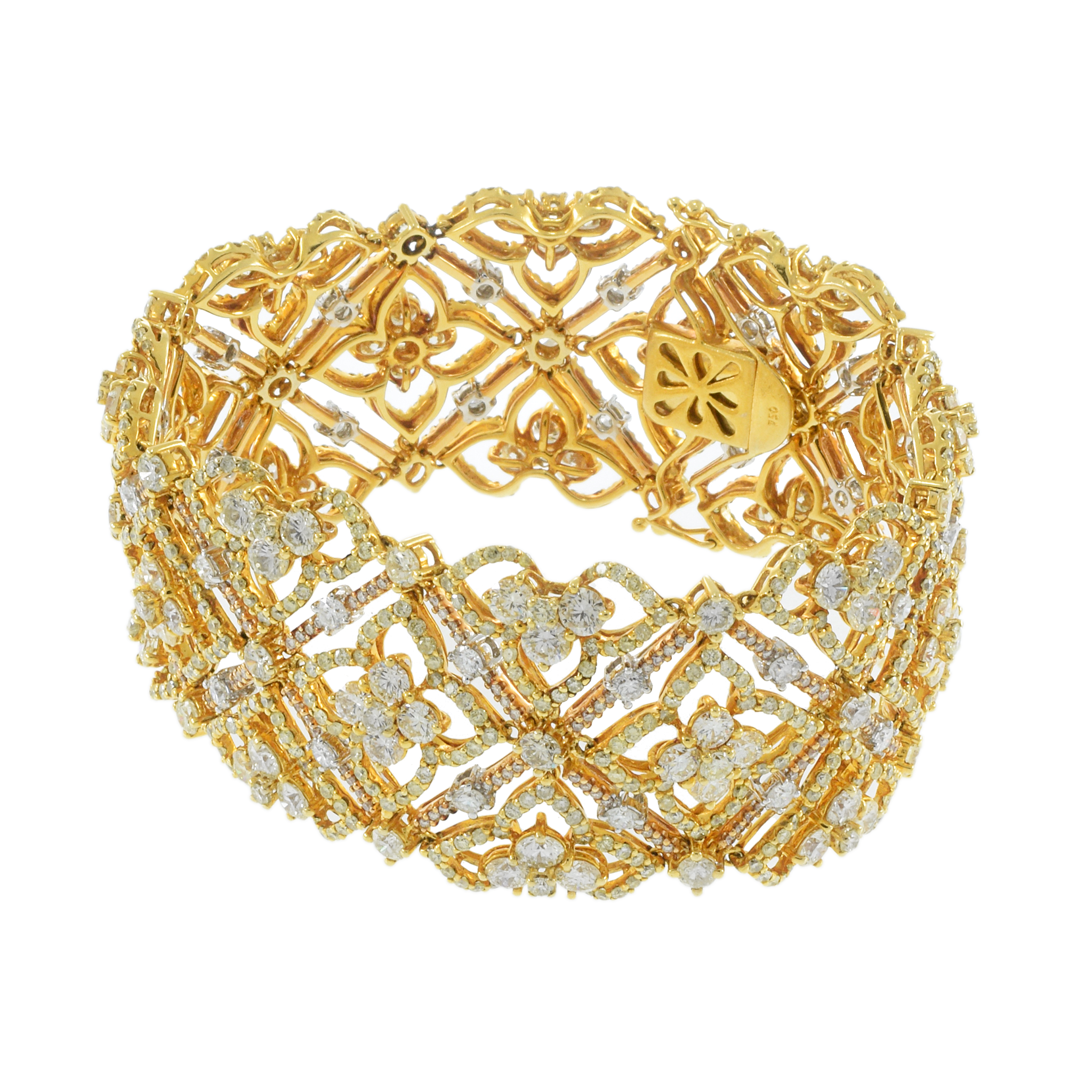 18KT Yellow Gold Wide Bracelet White and Yellow Diamond Bracelet