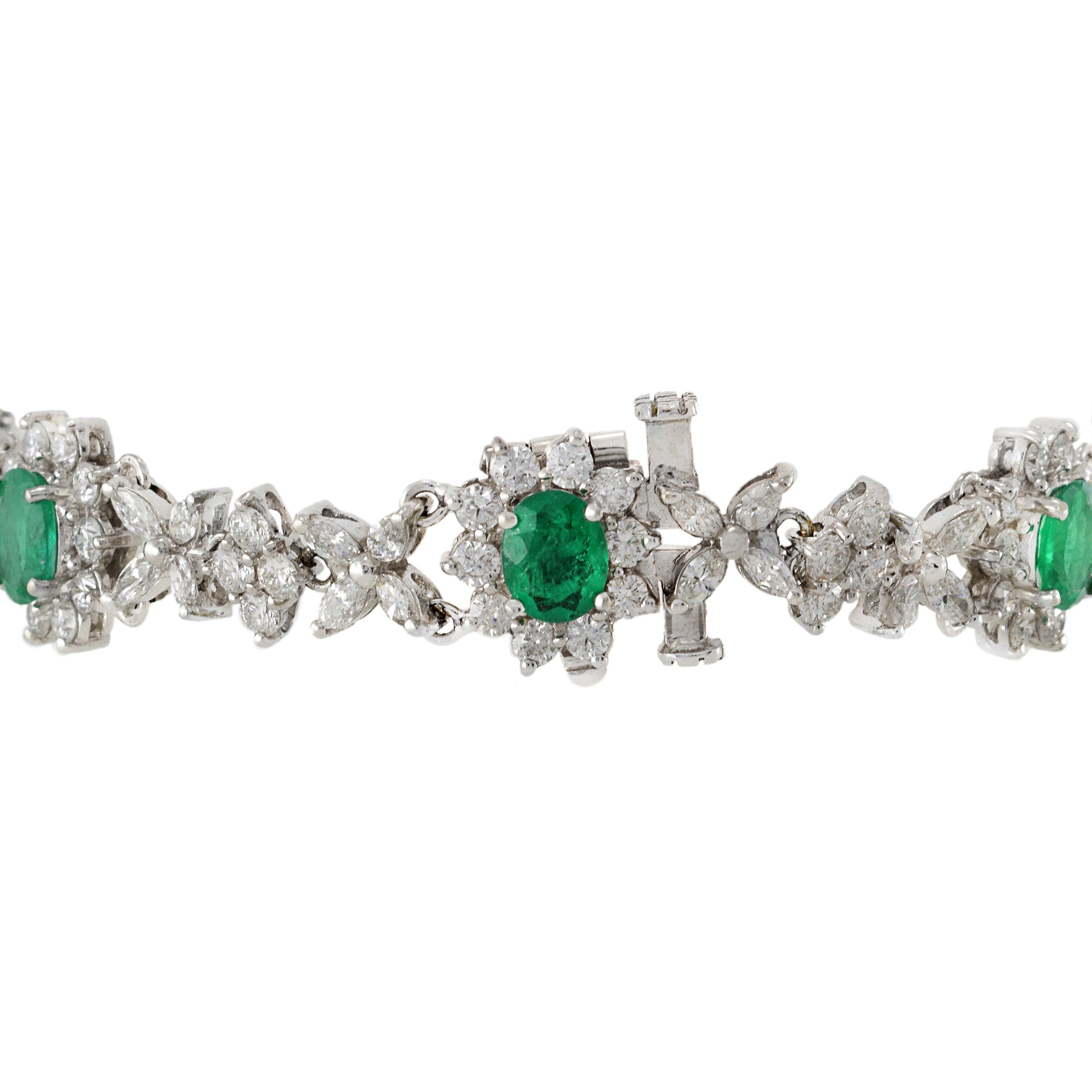 18kt White Gold Emerald Bracelet with Diamonds