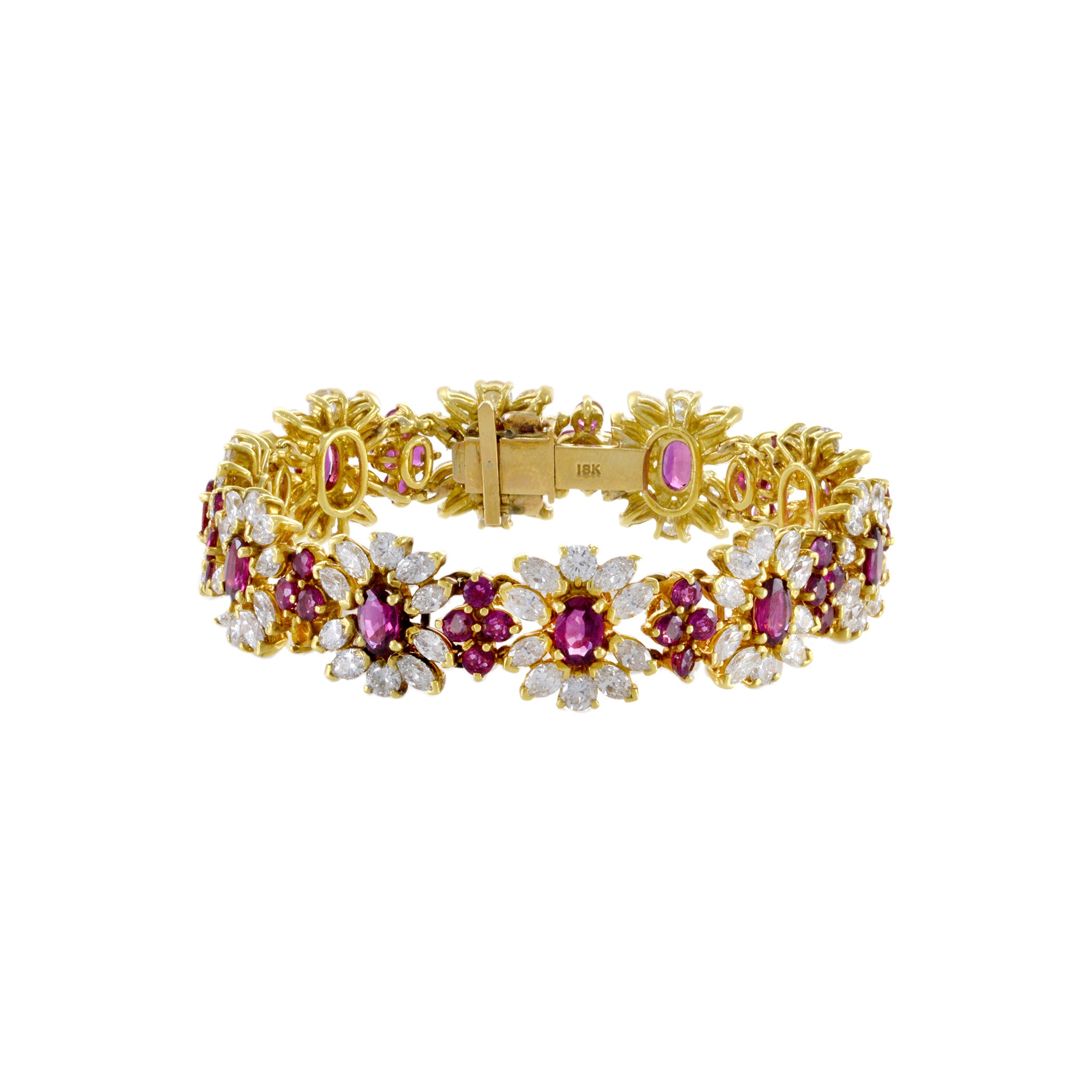 Estate 18KT Yellow Gold Diamond And Ruby Bracelet