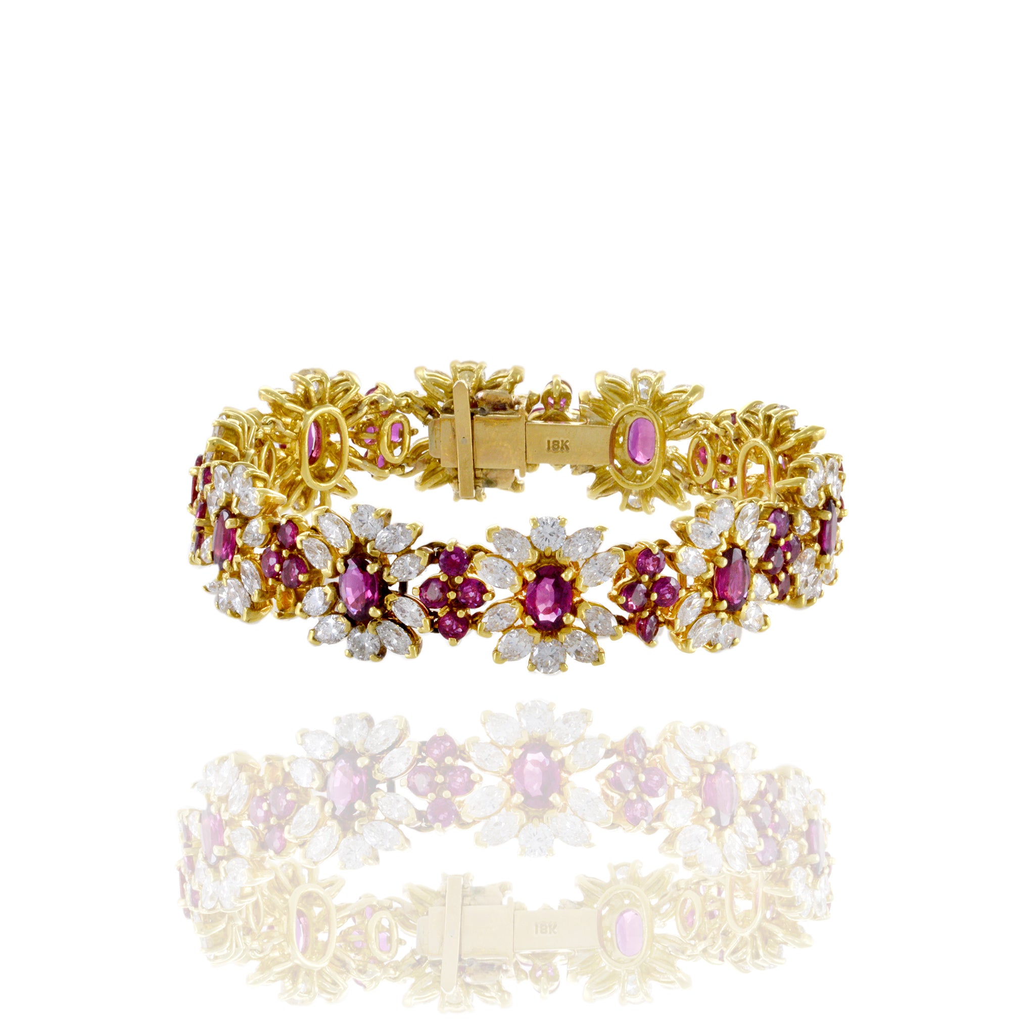 Estate 18KT Yellow Gold Diamond And Ruby Bracelet