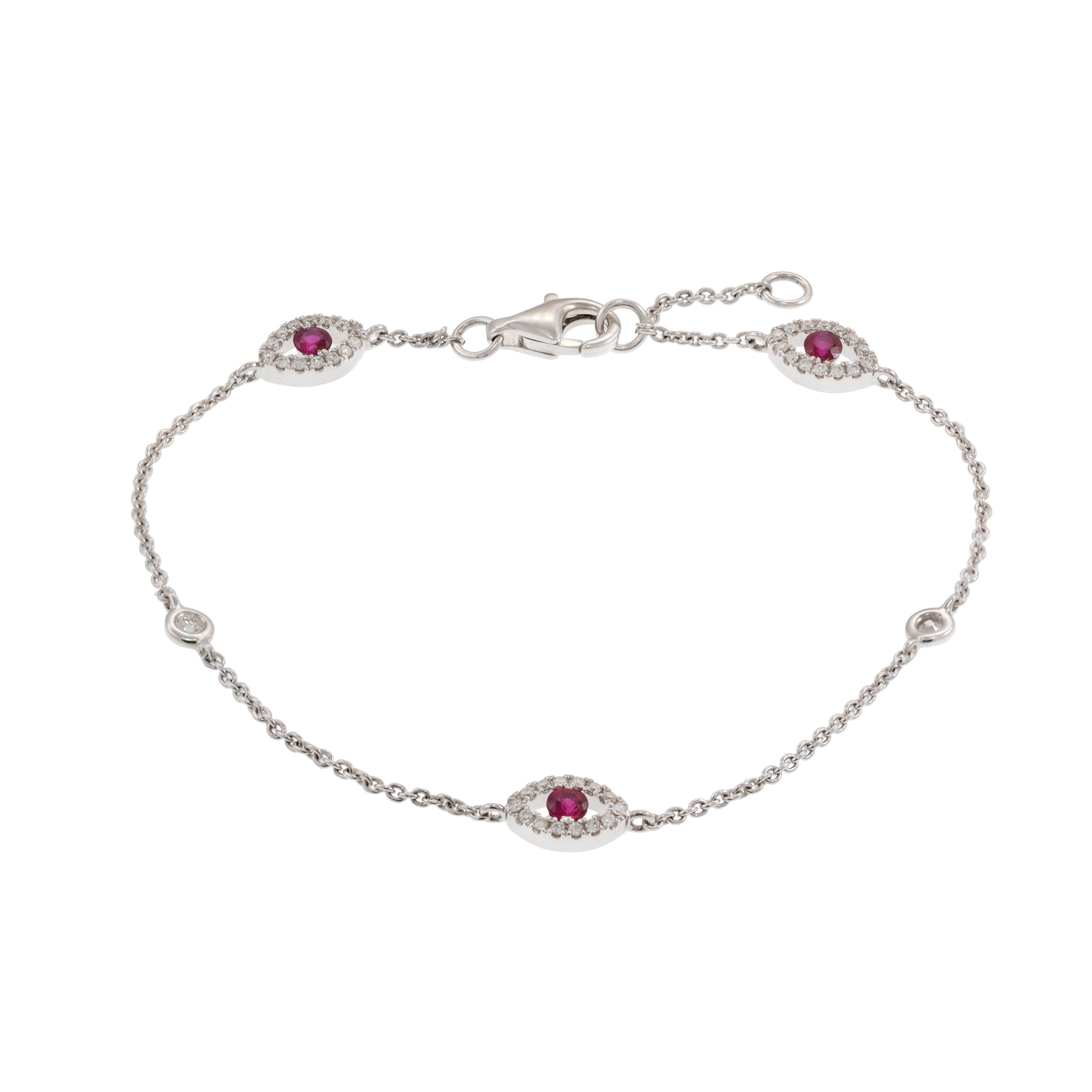 18KT White Gold Diamond And Ruby Chain Bracelet