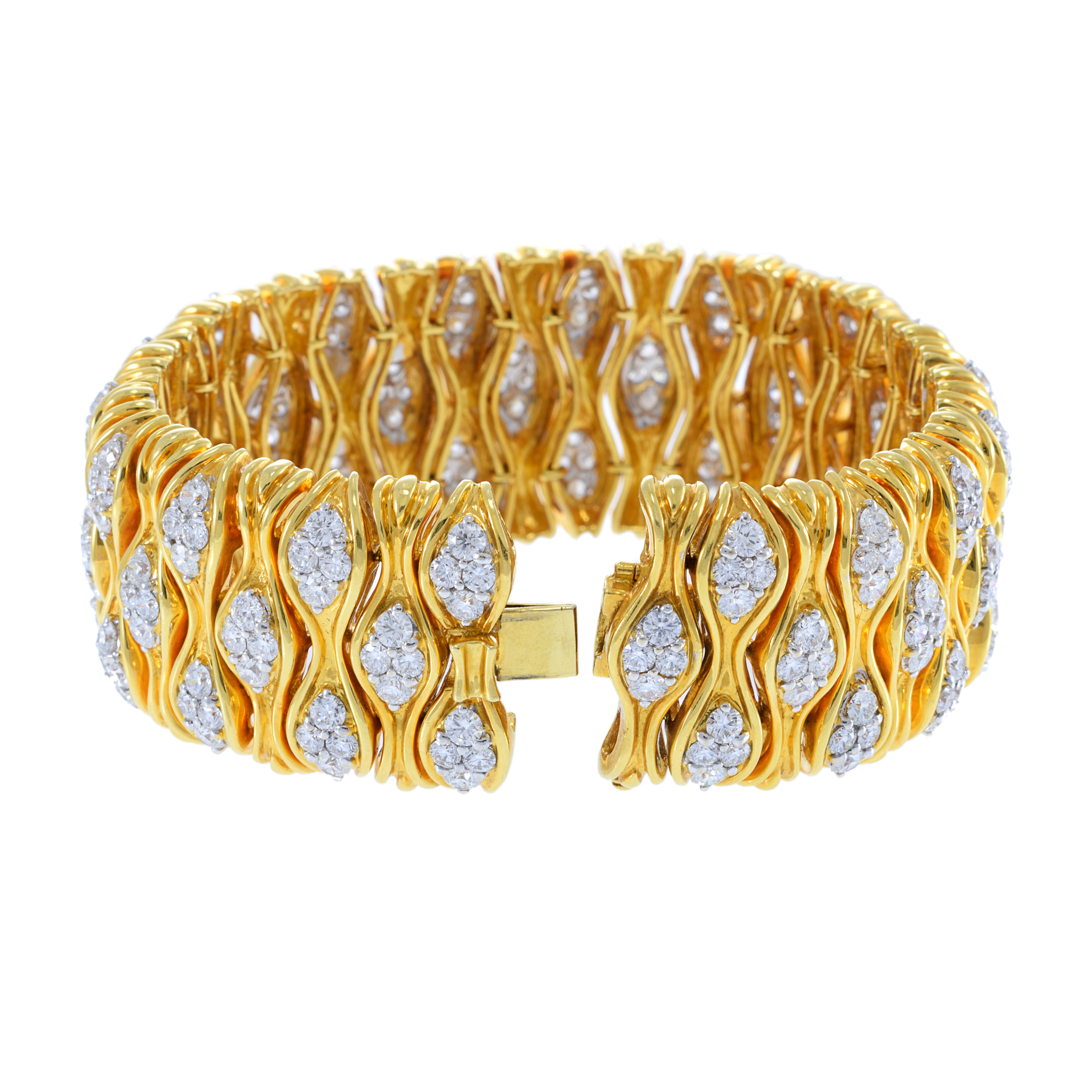 18KT Yellow Gold Estate Retro Era Wide Diamond Bracelet