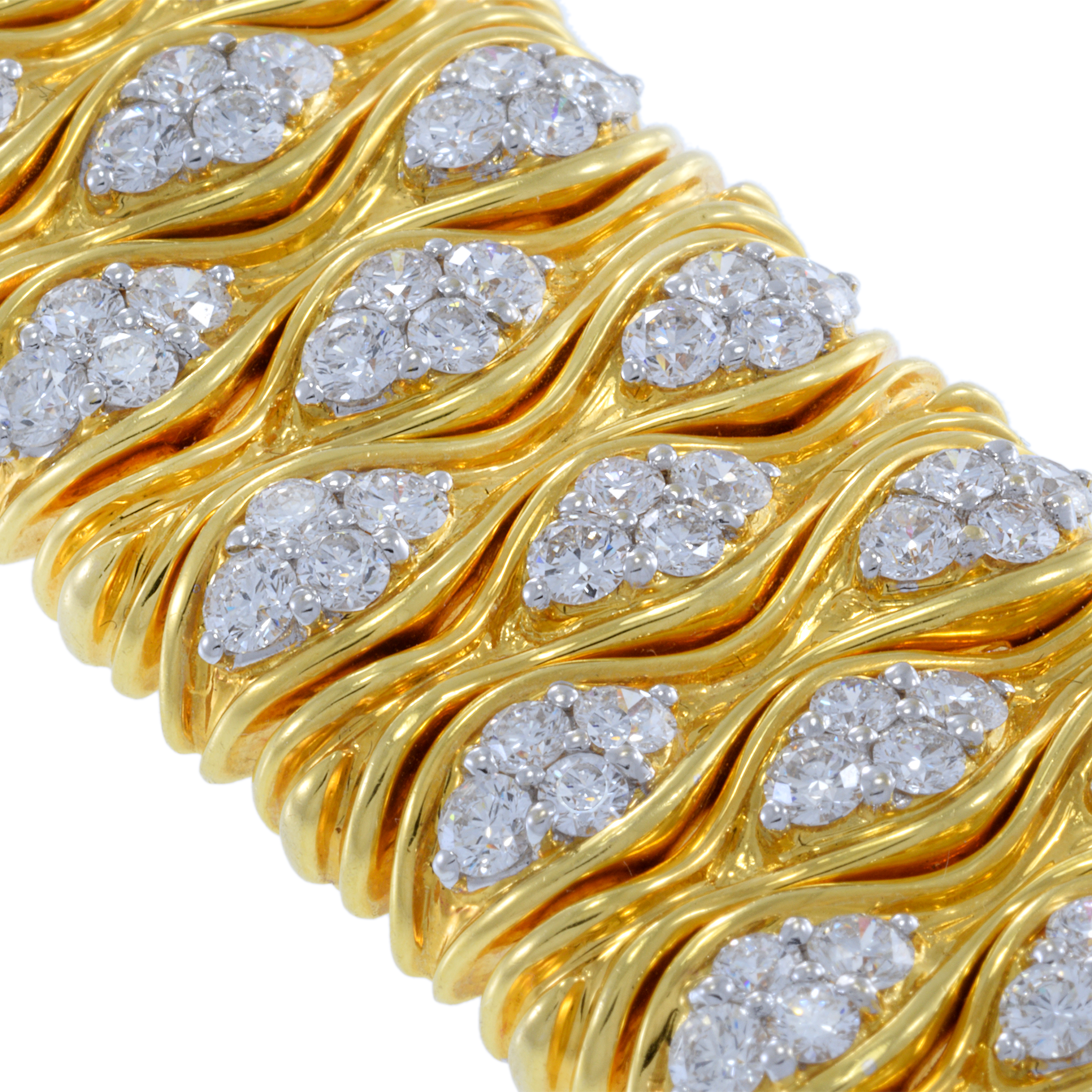 18KT Yellow Gold Estate Retro Era Wide Diamond Bracelet