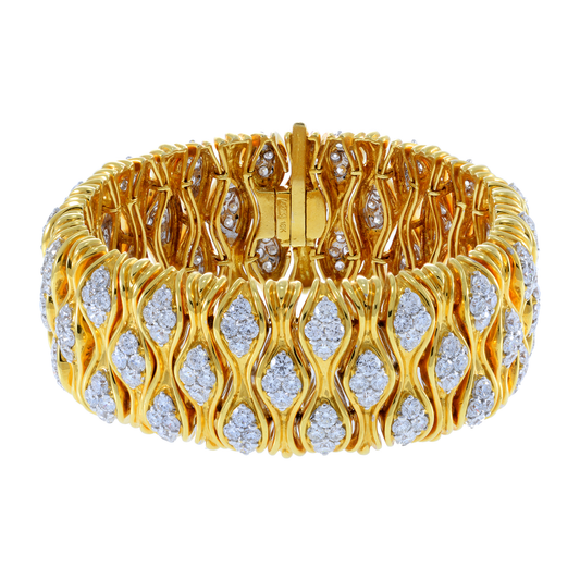 18KT Yellow Gold Estate Retro Era Wide Diamond Bracelet