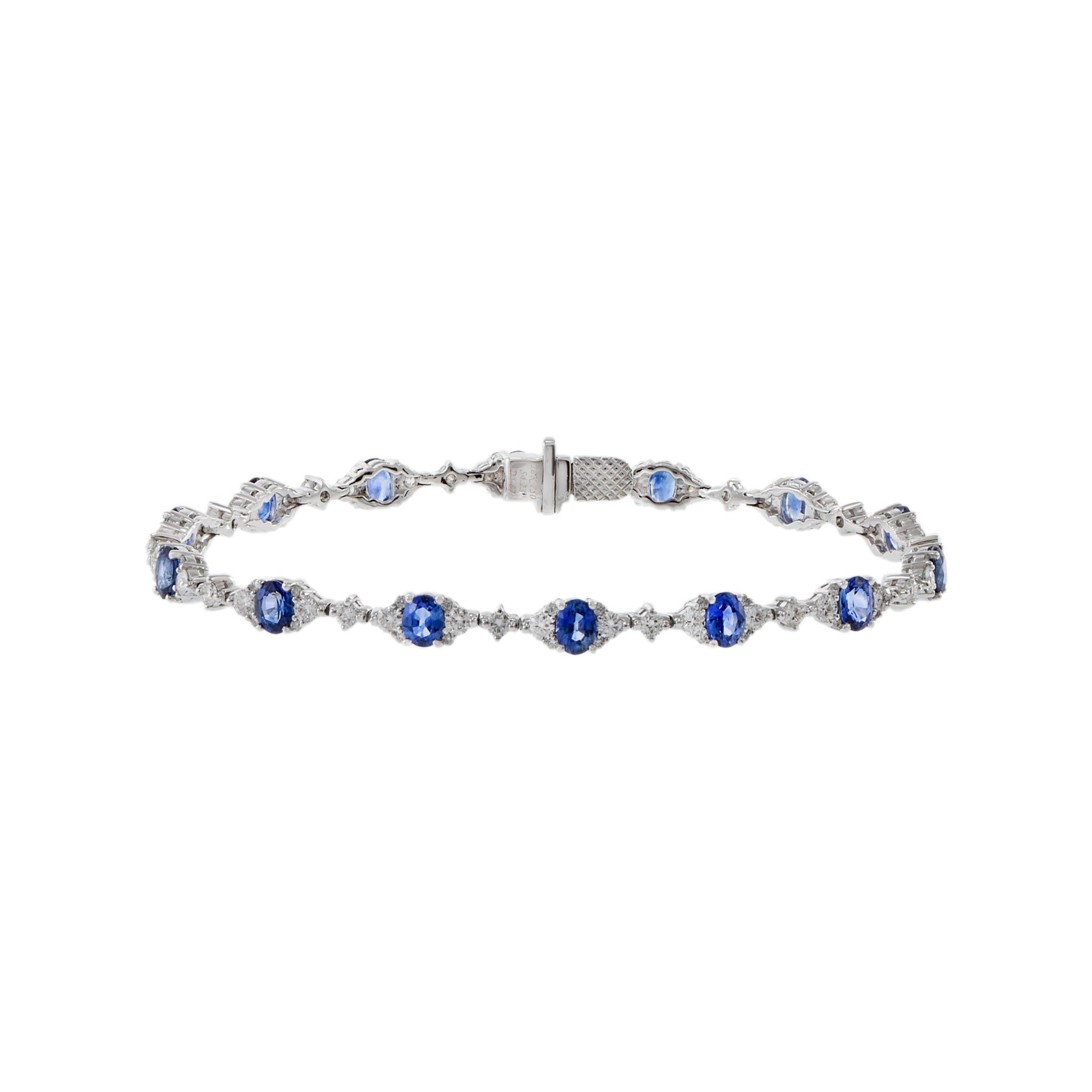 18KT White Gold Oval Cut Blue Sapphire And Diamond Bracelet