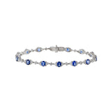 18KT White Gold Oval Cut Blue Sapphire And Diamond Bracelet