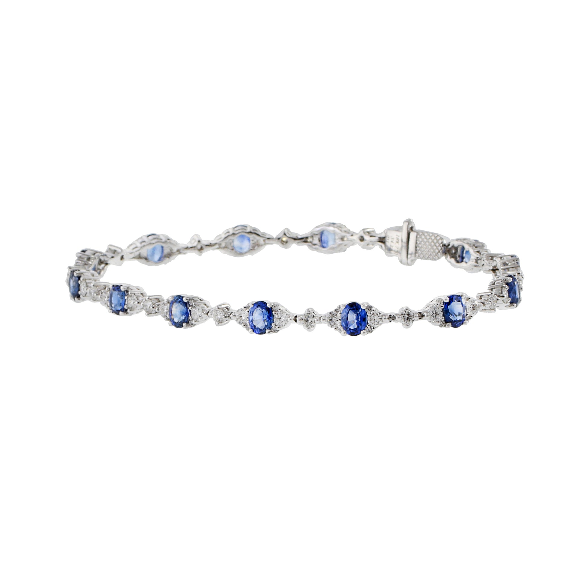 18KT White Gold Oval Cut Blue Sapphire And Diamond Bracelet